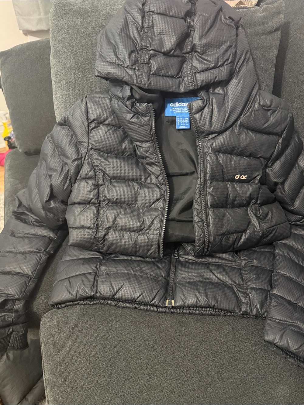 adidas Black Quilted Kids Puffer Jacket with Hood